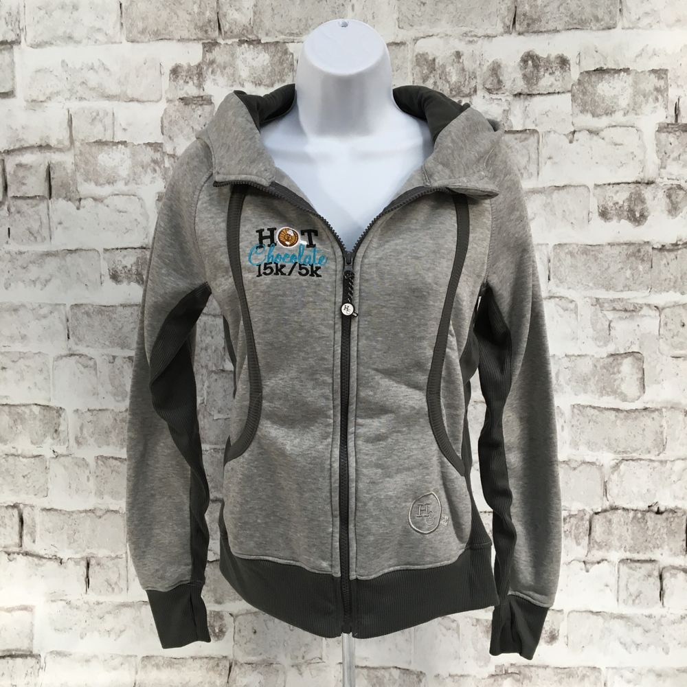 Hot Chocolate Run Jacket Women's Size S Full Zip Hooded Grey Two Tone